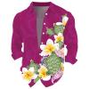 xoxingysm Graphic Button Down Tee Shirts for Men Long Sleeve Roll Up Wrinkle Free Summer Floral Turtle Print Vacation Tee Top C Purple view 1