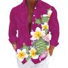 xoxingysm Graphic Button Down Tee Shirts for Men Long Sleeve Roll Up Wrinkle Free Summer Floral Turtle Print Vacation Tee Top C Purple view 2
