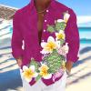 xoxingysm Graphic Button Down Tee Shirts for Men Long Sleeve Roll Up Wrinkle Free Summer Floral Turtle Print Vacation Tee Top C Purple view 3