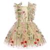 ODASDO Kids Tutu Tulle Floral Embroidery Princess Dress Birthday Party Outfit Flower Girls Wedding Guest Pageant Graduation Dress Child Summer Puffy Knee Length Dresses Photoshoot Light Yellow 7-8Y view 1