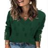 AKEWEI Women's Fall Sweaters V Neck Casual Long Sleeve Tops Shirts Ribbed Buttons Pullover(Green,Medium) view 1
