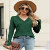 AKEWEI Women's Fall Sweaters V Neck Casual Long Sleeve Tops Shirts Ribbed Buttons Pullover(Green,Medium) view 2