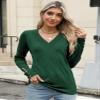 AKEWEI Women's Fall Sweaters V Neck Casual Long Sleeve Tops Shirts Ribbed Buttons Pullover(Green,Medium) view 4