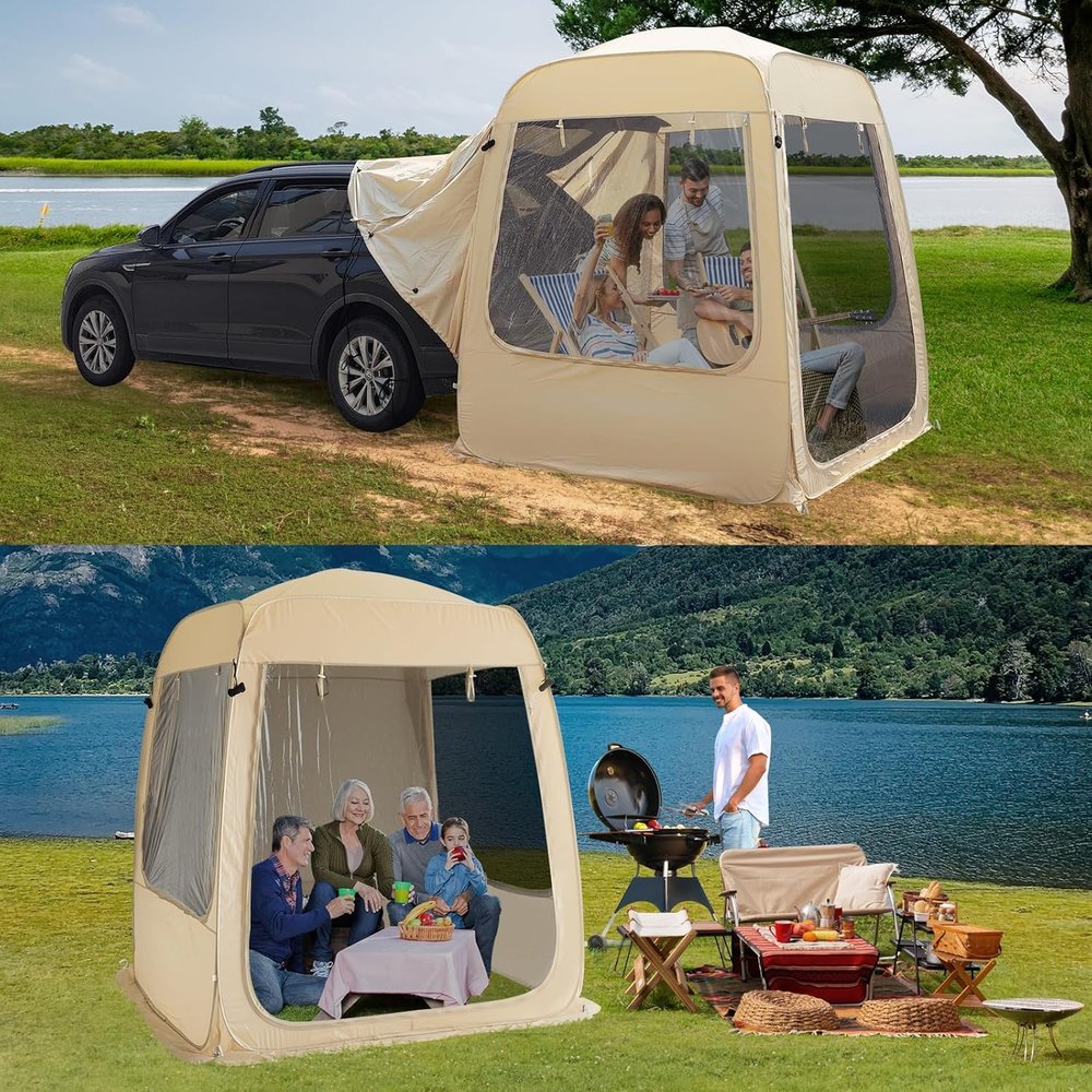 5 Person All Weather Pop Up Camping Screen Tent/SUV Tent, Outdoor Screen Room for Camping with Shelter Mesh & Waterproof PVC, Instant Screen House Portable for Car SUV Van 7'L X 6.5'W X 7.7'H
