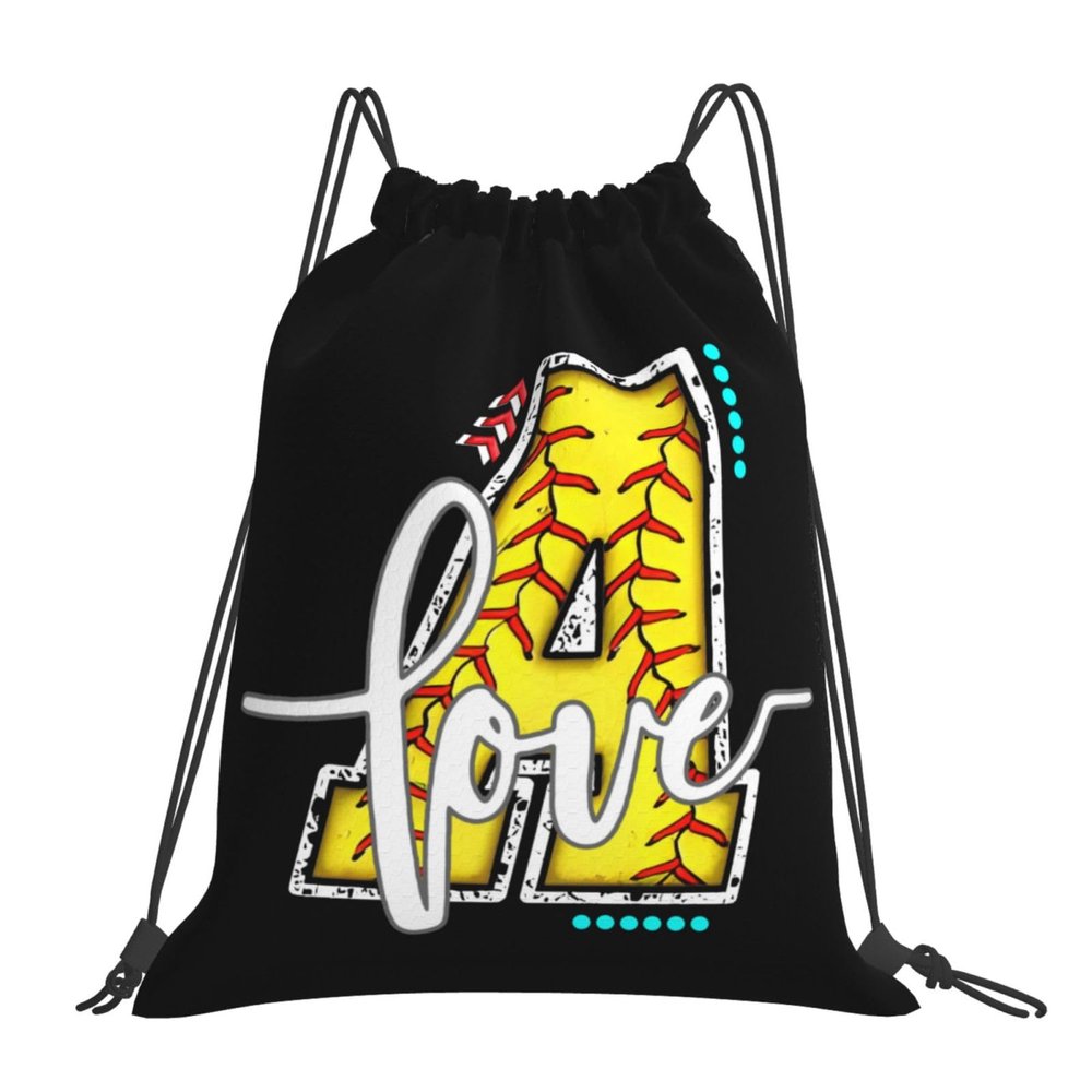 Braytow Initials Drawstring Backpack Black Cinch Bags Foldable Sports Gym Sackpack For Men Women (Softball Letter A)