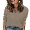 AKEWEI Women's Fall Tops 2025 Trendy V Neck Long Sleeve Shirts Plus Size Knitted Pullover Sweater(Khaki,XXL) view 1