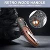 Zingbee 3.35" Damascus Pocket Knife with Sheath & 3.7" 14C28N Blade Folding Knife view 4