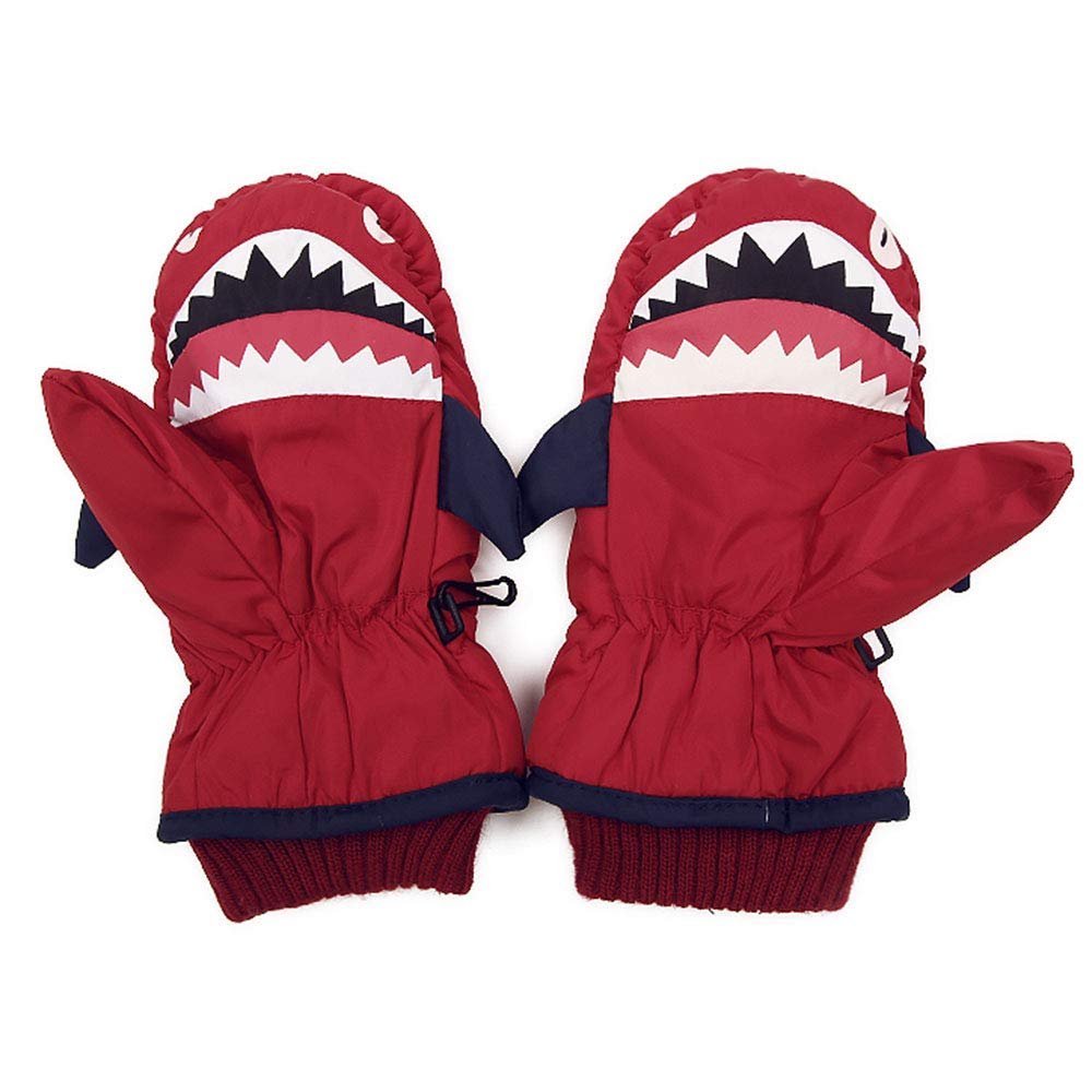 RIEJIN Child Skiing Gloves Winter Outdoor Thicken Keep Warm Waterproof Windproof Breathable Cartoon Lovely Mittens, 4 Colors(Red)