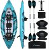 Angler 14'6" Inflatable Fishing Kayak with Drop Stitch Floor 2-3 Person Adult Blow up Kayaks Foldable Pedal Boat Canoe, Blue view 1