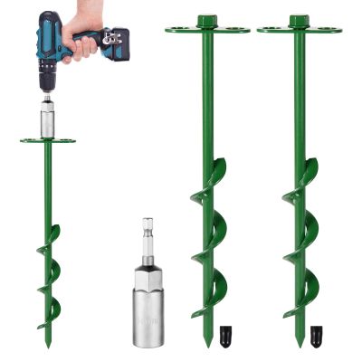 360 Adjustable Tent Stakes Dog Tie Out Stake Heavy Duty Trampoline Stakes 2 Pack Screw in Ground Anchors High Winds for Tent, Trampoline,Inflatable Christmas Decoration,Swing Sets 12 inch(2 X 12)