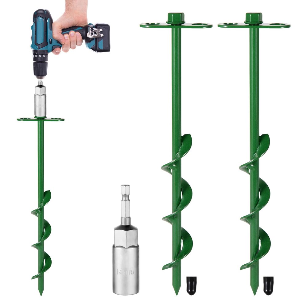 360 Adjustable Tent Stakes Dog Tie Out Stake Heavy Duty Trampoline Stakes 2 Pack Screw in Ground Anchors High Winds for Tent, Trampoline,Inflatable Christmas Decoration,Swing Sets 12 inch(2 X 12)