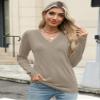 AKEWEI Sweater Women V Neck Long Sleeve Tops Chocolate Brown Fall Fashion Wool Clothes 2025(Khaki,Large) view 3