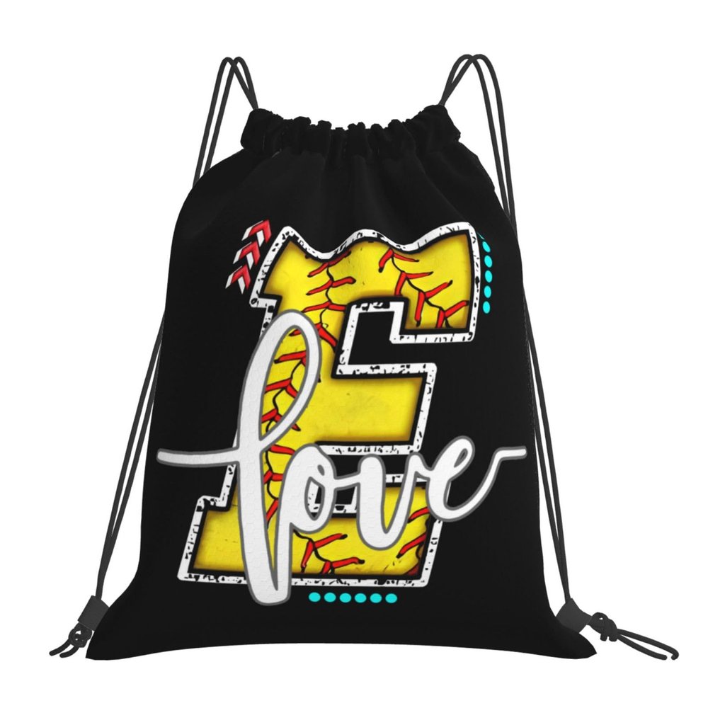 Braytow Initials Drawstring Backpack Black Cinch Bags Foldable Sports Gym Sackpack For Men Women (Softball Letter E)