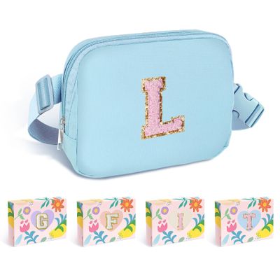 COSHAYSOO Crossbody Belt Bag Blue Fanny Pack for Girls Personalized 6 7 8 9 10 11 12 Year Old Teen Girl Birthday Gifts for Daughter Sister Preteen Trendy Stuff Travel Essentials Initial Letter L