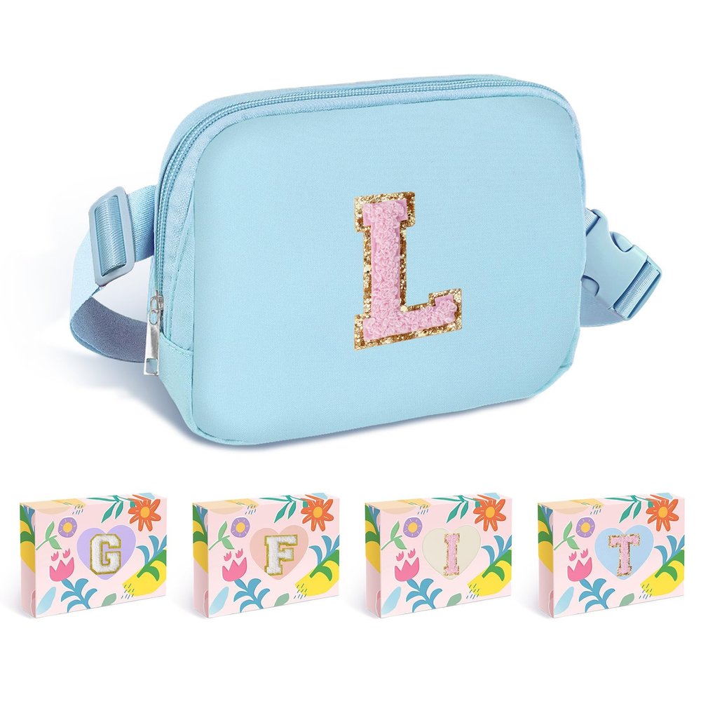 COSHAYSOO Crossbody Belt Bag Blue Fanny Pack for Girls Personalized 6 7 8 9 10 11 12 Year Old Teen Girl Birthday Gifts for Daughter Sister Preteen Trendy Stuff Travel Essentials Initial Letter L