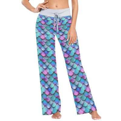 ALAZA Mermaid Blue Fish Scales Women's Comfy Pajama Pants Sleepwear Wide Leg Drawstring Bottoms S
