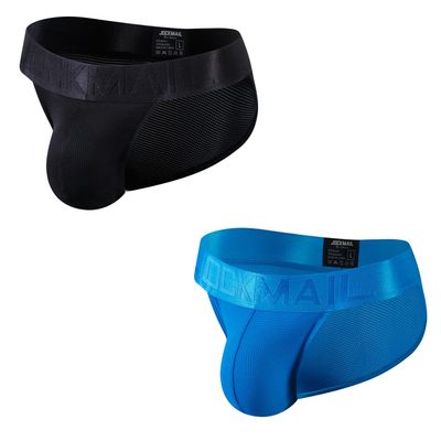 JOCKMAIL 2Pack/PCS Mens Briefs Underwear Breathable Mesh Low Waist Comfort Underwear Briefs Men Underpants (US, Alpha, X-Large, Regular, Regular, Black+Blue)