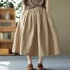 chouyatou Women's Casual Elegant Loose Baggy Elastic High Waist A Line Flare Midi Cotton Skirt (X-Small,Khaki) view 2