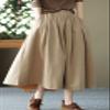 chouyatou Women's Casual Elegant Loose Baggy Elastic High Waist A Line Flare Midi Cotton Skirt (X-Small,Khaki) view 3