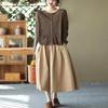 chouyatou Women's Casual Elegant Loose Baggy Elastic High Waist A Line Flare Midi Cotton Skirt (X-Small,Khaki) view 4