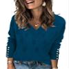 AKEWEI Women's Fall Sweaters V Neck Casual Long Sleeve Tops Shirts Ribbed Buttons Pullover(Blue Green,Medium) view 1