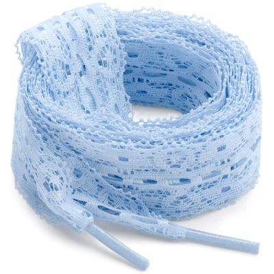 WEGOODZF Lace Shoelaces, 2 Pairs 3CM Wide Lacy Shoe Laces for Sneakers, 43 inch Light Blue Women Lace Shoes Strings