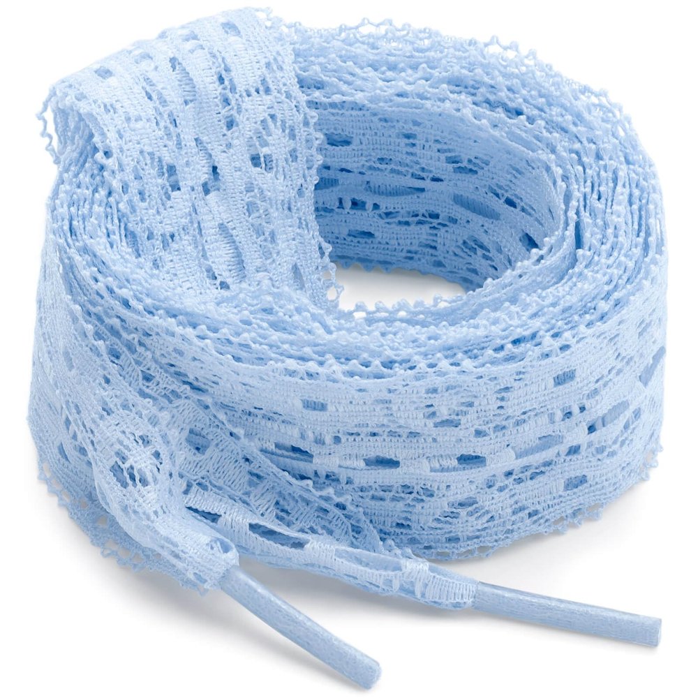 WEGOODZF Lace Shoelaces, 2 Pairs 3CM Wide Lacy Shoe Laces for Sneakers, 43 inch Light Blue Women Lace Shoes Strings
