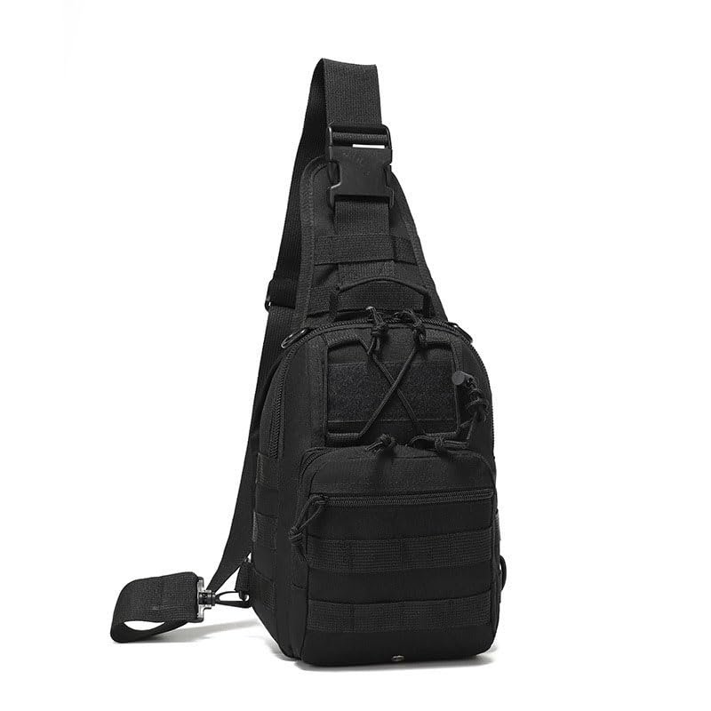 Tactical Sling Shoulder Backpack for Men, Outdoor MOLLE Military Chest Bag EDC Crossbody Bag Small Sports Backpack (Black)