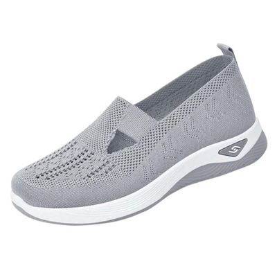 IvoireCh Women's Woven Orthopedic Breathable Soft Shoes Go Walking Slip on Diabetic Foam Shoes Hands Free Slip in Sneakers Arch Support Grey