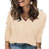 AKEWEI Women's Cream Sweaters Casual V Neck Long Sleeve Pullover Tops Cashmere Knit Fall Clothes(Apricot,Small) view 1
