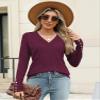 AKEWEI Sweater Women V Neck Long Sleeve Tops Christmas Clothes 2025 Cashmere Pullover Shirts(Burgundy,Large) view 2