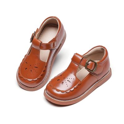 Kolan Todder Little Girls Oxford Shoes Mary Jane T-Strap School Uniform Party Dress Flat Brown Shoes Size 11