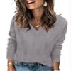 AKEWEI Women's Fall Tops 2025 Trendy V Neck Long Sleeve Shirts Plus Size Knitted Pullover Sweater(Grey,XXL) view 1