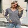 AKEWEI Women's Fall Tops 2025 Trendy V Neck Long Sleeve Shirts Plus Size Knitted Pullover Sweater(Grey,XXL) view 3