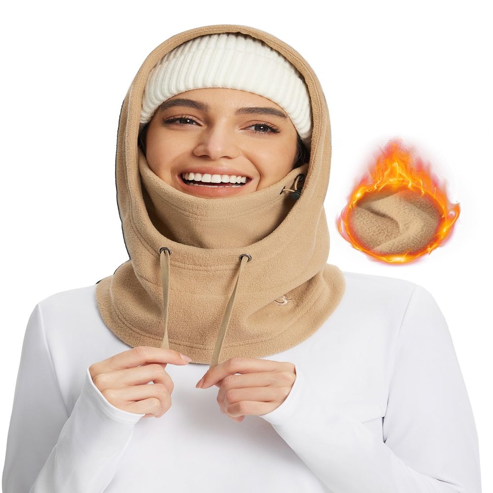 baleaf Fleece Balaclava Face Mask,Thermal Ski Mask for Women,Winter Hats Face Cover Cold Weather Gear Brown-Regular Fit