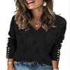 AKEWEI Women's Fall Sweaters V Neck Casual Long Sleeve Tops Shirts Ribbed Buttons Pullover(Black,Medium) view 1