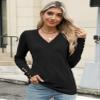 AKEWEI Women's Fall Sweaters V Neck Casual Long Sleeve Tops Shirts Ribbed Buttons Pullover(Black,Medium) view 2