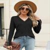 AKEWEI Women's Fall Sweaters V Neck Casual Long Sleeve Tops Shirts Ribbed Buttons Pullover(Black,Medium) view 3