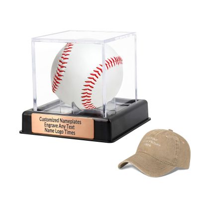 Custom Acrylic Baseball Display Case with Custom Plaque and Custom Baseball Cap Set, Baseball Holder Case with Engraving Plaque, Personalized Cap, Perfect for Keepsakes and Gifts (Pink Gold, Style-2)