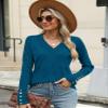 AKEWEI Womens Sweaters Casual Long Sleeve V Neck Tops Lightweight Pullover with Decorative Buttons(Blue Green,XXL) view 3