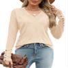 AKEWEI Womens Lightweight Sweaters Long Sleeve Knitted Tops Dressy Casual V Neck Buttons Pullover(Apricot,XXL) view 2