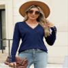 AKEWEI Women's Fall Tops 2026 Trendy V Neck Long Sleeve Shirts Cute Knitted Pullover Sweater(Navy Blue,XL) view 2