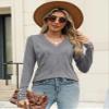 AKEWEI Women's Long Sleeve Sweaters Casual V Neck Pullover Tops Ribbed Knit Fall Clothes(Grey,Small) view 2