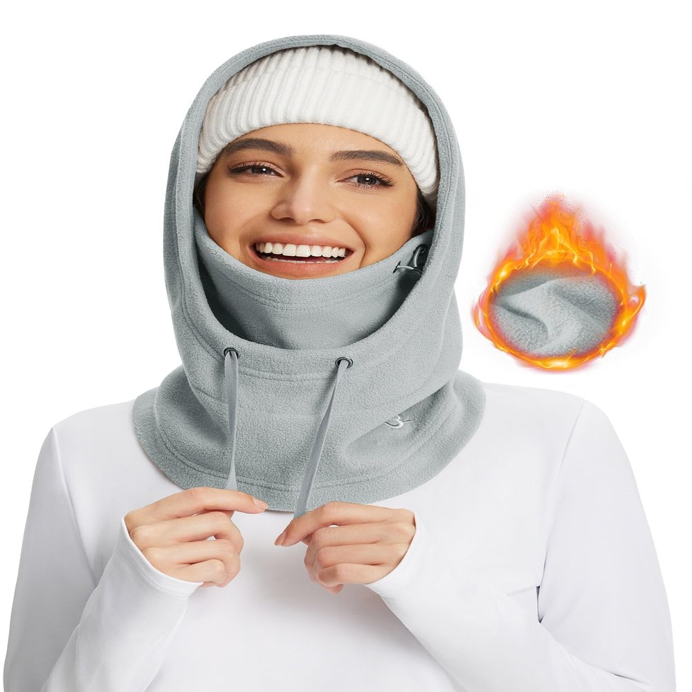 baleaf Fleece Balaclava Face Mask,Thermal Ski Mask for Women,Winter Hats Face Cover Cold Weather Gear Grey-Regular Fit