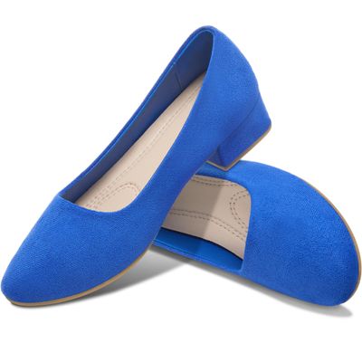 AISFAES Women Pumps Low Chunky Rounded Toe Heels Healed Dress Pumps Elegant Wedges Working ShoesRoyal Blue,US7