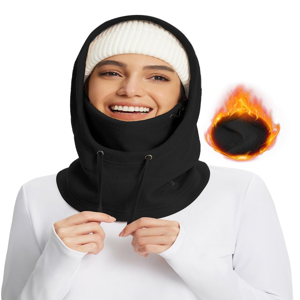 baleaf Fleece Balaclava Face Mask,Thermal Ski Mask for Women,Winter Hats Face Cover Cold Weather Gear Black-Helmet Fit