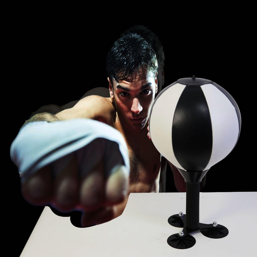 GTPBAO Fitness Boxing Punching Ball with Sucker, Table Top Speed Boxing Ball for Training Boxing Sports/Adults/Toddlers, Black-white, 01009