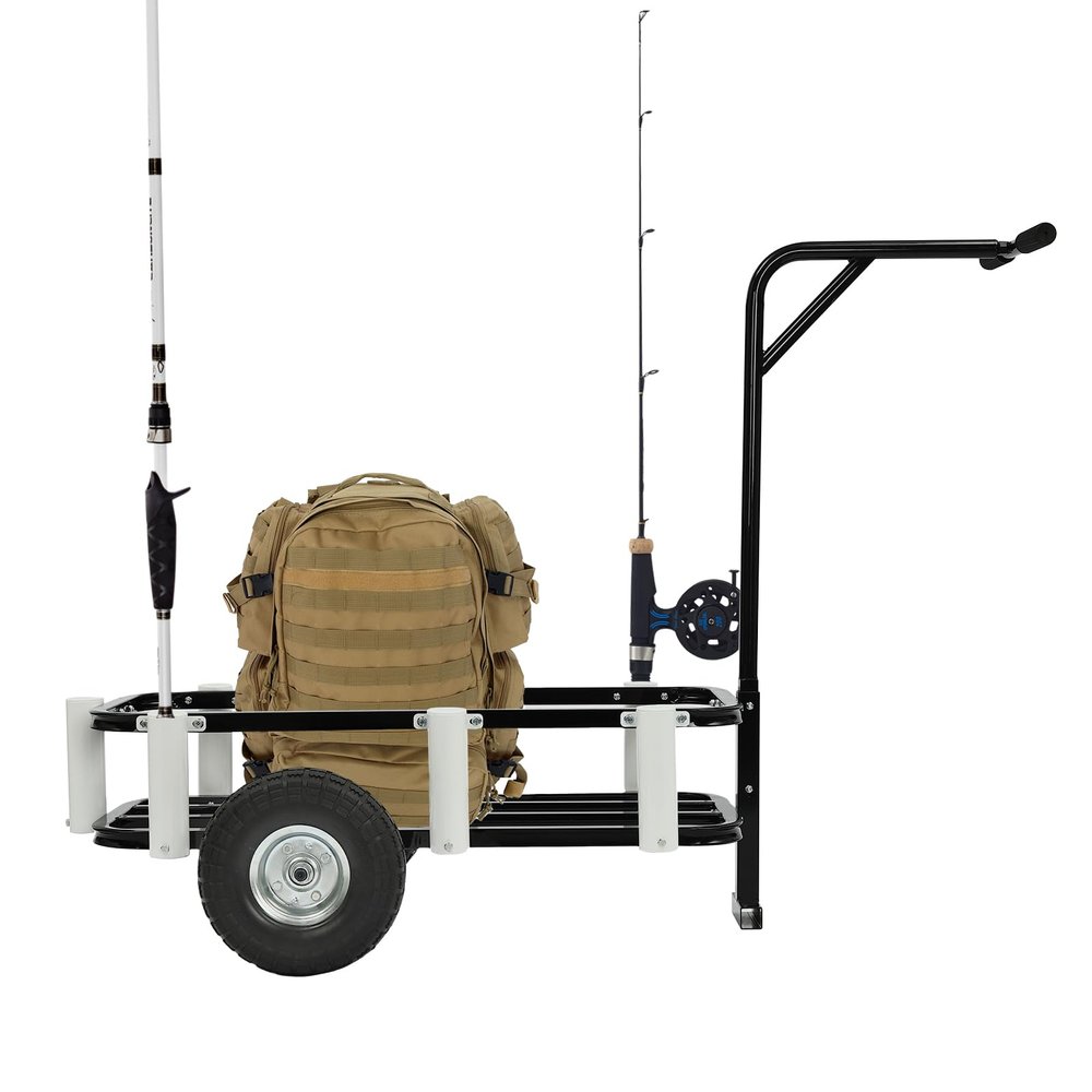 CUBELLIN Beach Fishing Cart Outdoor Fishing Roller Cart with 2 Wheels and 7 Fishing Rod Holders Heavy Duty Beach Wagon Cart for Fishing
