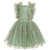 Fairy Dress Toddler, Party Dress for Baby Girl Boho Lace Hippie Flower Puffy Wedding Birthday Dance Evening Gown for Kids Baptism Photography Summer Ruffle Floral Clothes Sage Green 3-4T view 1