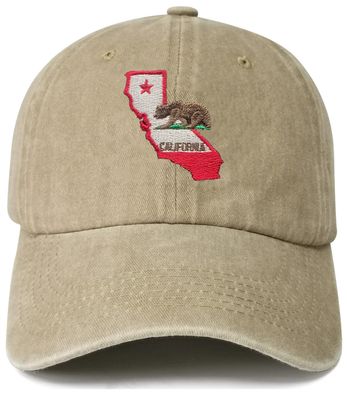 Aoojanu Embroidery California Bear Baseball Cap State Flag Snapback Trucker Hat Natural